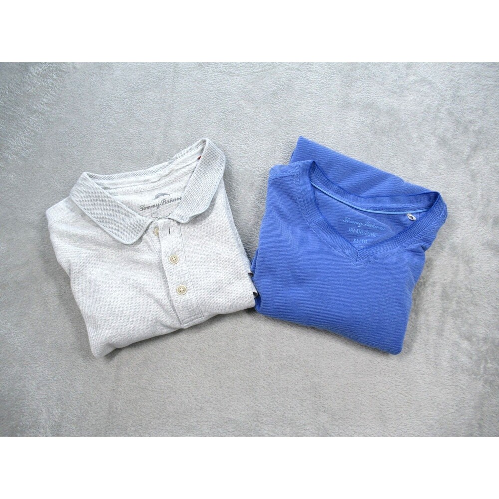 Lot of 2 Tommy Bahama Shirt Sz XL Polo V-Neck Short Slv Gray Blue Lightweight
